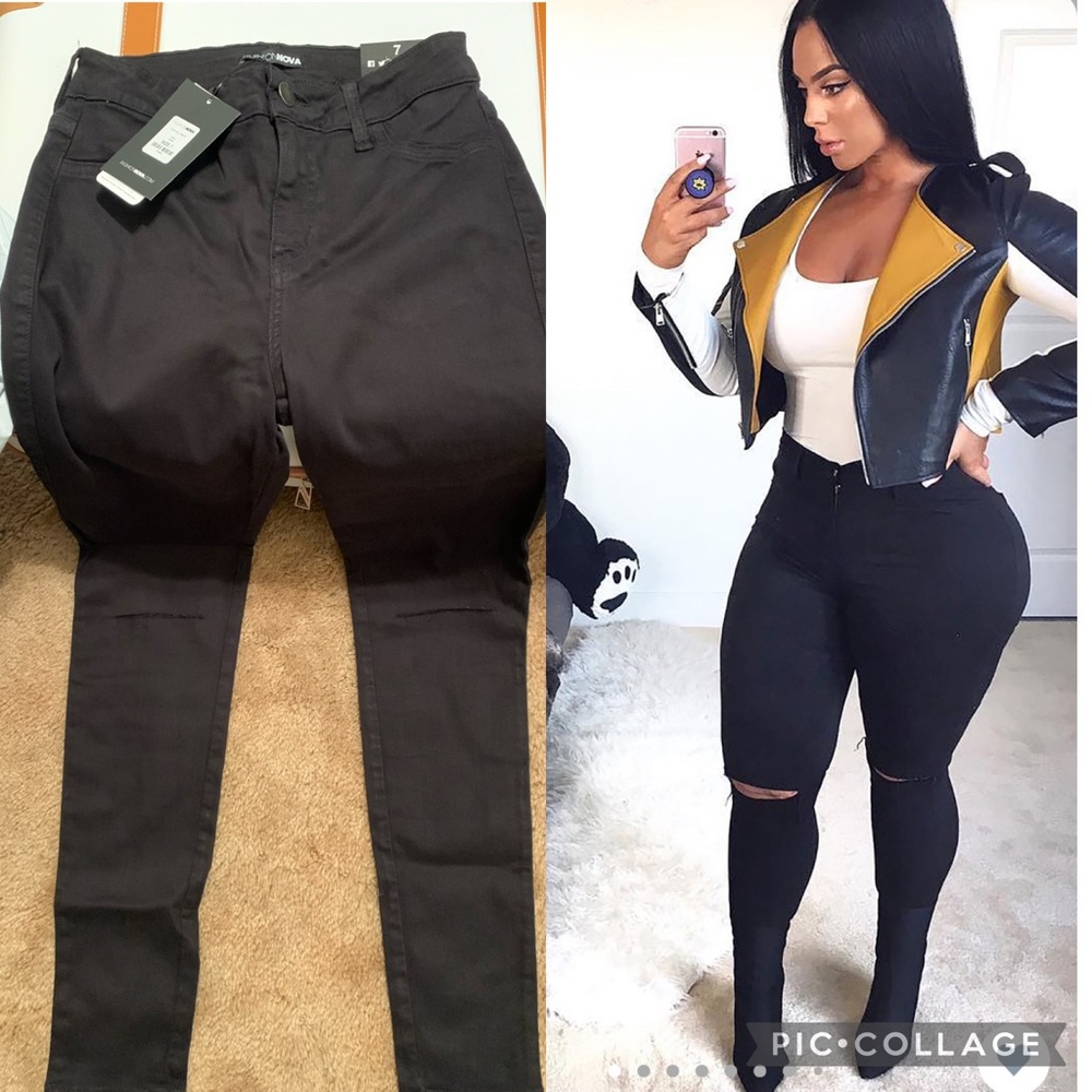 Fashion Nova, black skinny jeans, size 7